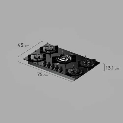 Cooktop 5 Bocas a Gás Electrolux Mesa Vidro Experience ChamaPrecisa e Multi Chama (KE5GC) Bivolt