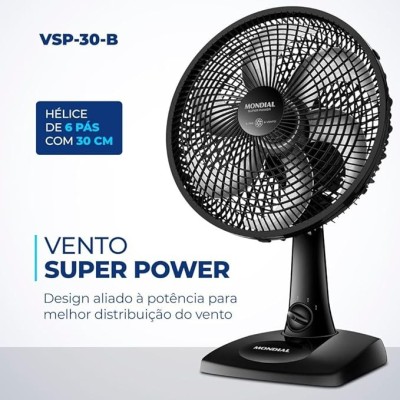 Ventilador de Mesa 30cm Super Power, Mondial, Preto, 60W, 220V - VSP-30-B