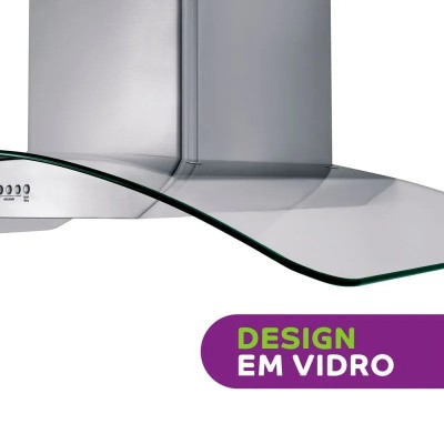 Coifa de Parede Consul 90 cm Inox 5 e 6 bocas com design em vidro e aviso lavar filtro - CAP90AR