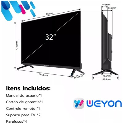 Smart TV 32" LED HD Wi-Fi Weyon 60Hz 32WDSNBX 100/240V Android