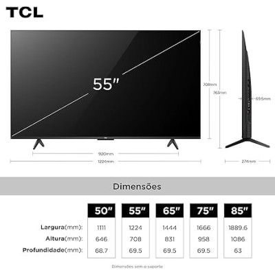 Smart TV TCL 55 Polegadas QLED 4K P7K WiFi Bluetooth Google TV HDR10+