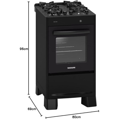 SUGGAR FOGÃO NEO MAX PRETO MESA DE VIDRO 4 BOCAS ACENDIMENTO AUTOMÁTICO FGV403PT