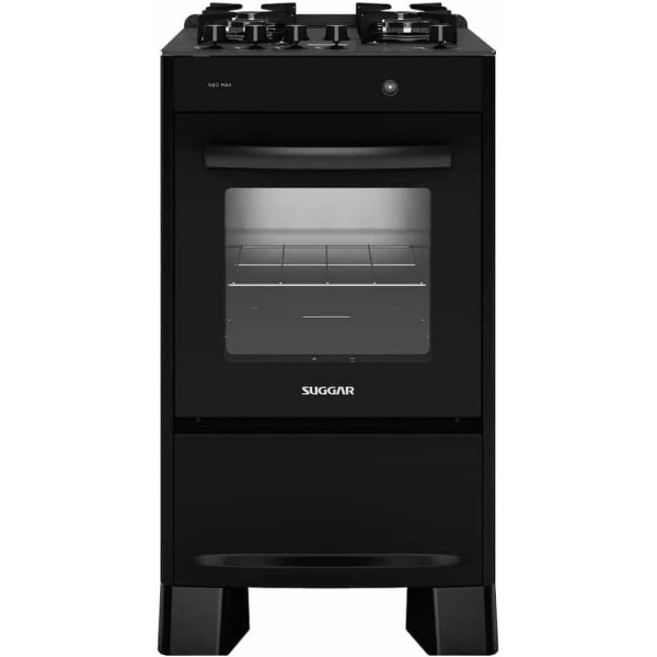 SUGGAR FOGÃO NEO MAX PRETO MESA DE VIDRO 4 BOCAS ACENDIMENTO AUTOMÁTICO FGV403PT