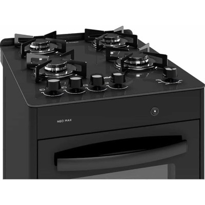 SUGGAR FOGÃO NEO MAX PRETO MESA DE VIDRO 4 BOCAS ACENDIMENTO AUTOMÁTICO FGV403PT